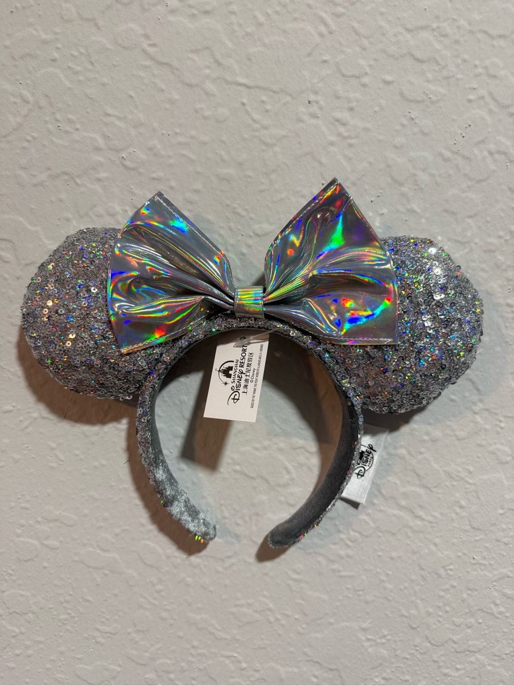 Disney Iridescent Bow Silver Glitter Minnie Ears Headband